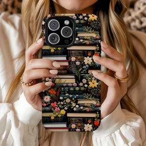 Bookish Floral Phone Case Dark Academia Cute Cottagecore Faux Embroidered Illusion For iPhone 16 15 14 13 Pro Max Plus Mini Pixel Samsung D2