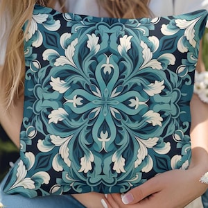Teal Botanical 1 Pillow Modern Abstract Throw Pillow Cover Art Nouveau Design Cute Farmhouse Cottagecore Pillowcase 14x14 16x16 18x18 20x20