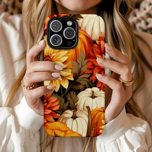 Fall Autumn Harvest Phone Case, Cottagecore Phone Case For iPhone Samsung Google Phones, Pumpkins Floral Flowers Trendy Cute Boho Design 2