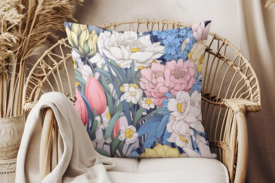 Spring Floral 1 Pillow Easter Throw Pillow Cover Boho Cottagecore Cute ...