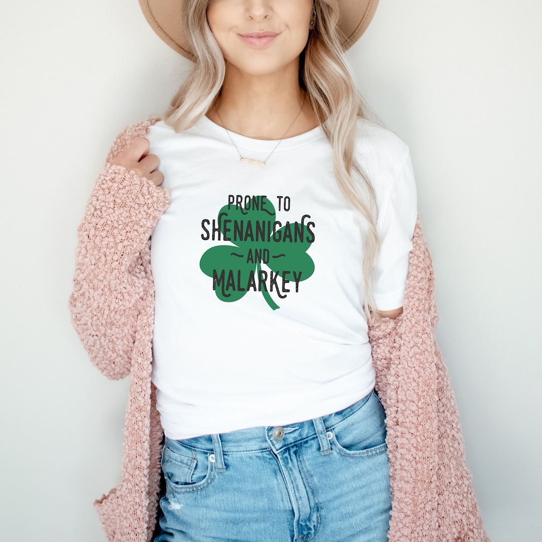 St Patricks Day Shirt Women - Prone To Shenanigans & Malarkey Funny V-Neck T-Shirt