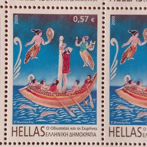 Sello postal de Grecia. Odiseo y las sirenas. MNH.