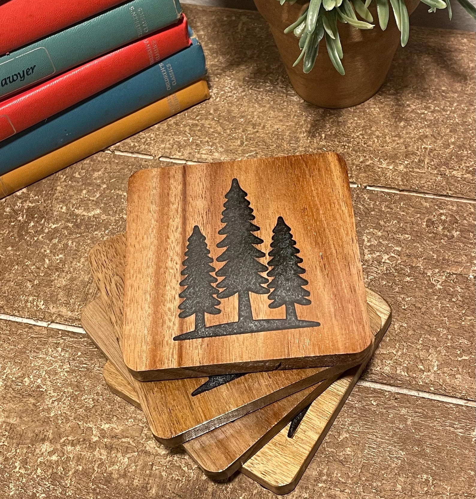 Orange - Birds Handpainted Pine Wood Coaster (Set of 4) 03