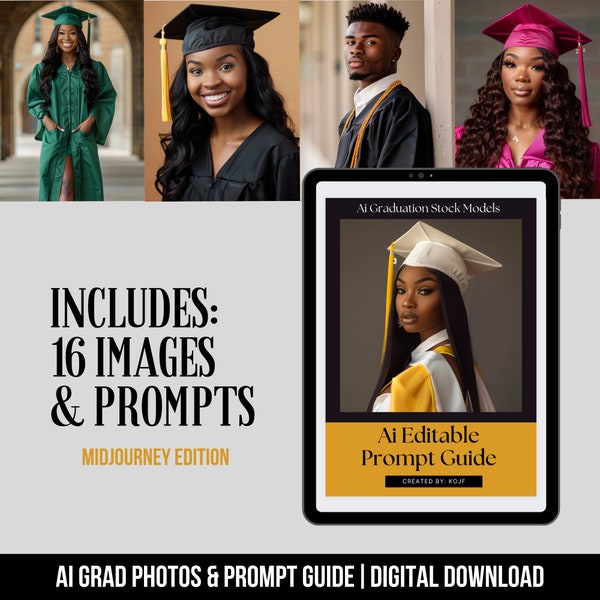 Graduation Stock images, Graduate Mockups, Grad Models, Senior Photos, Ai Prompt Guide, Ai Senior Images, Midjourney, Cap & Gown Photos