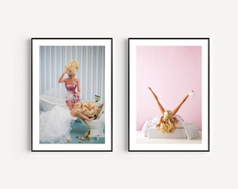 Set of 2 Retro Barbie Art,  Digital Download, Preppy Pink Print, Vintage Doll Art,Y2K Aesthetic, Girly Art, Edgy, Modern gift, Bad barbie