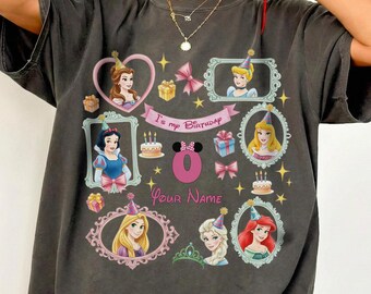 Custom Disney Princess Birthday Shirt, Personalized Birthday Girl Tee, Party Outfit