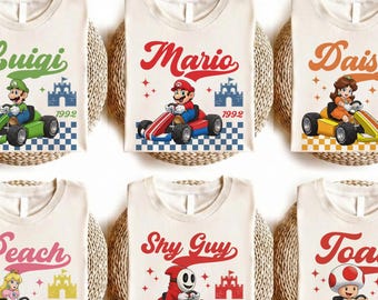 Retro Mario Family Matching Shirts 11 Designs Choice Vintage Gamer Outfit Kids Adults Party