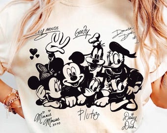 Disney Mickey And Friends Signatures Custom Tee, Minnie Donald Daisy Goofy Pluto Y2k Apparel