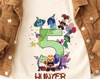 Personalized Inside Out 2 Birthday Tee, Disneyland Family Matching Tee, Custom Name Age Apparel