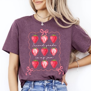 Second Grade Is My Jam Strawberry Coquette Back To School Teacher Shirt, Second Grade Teacher Shirt, Elementary Teacher Shirts Gift