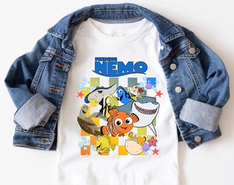 Disney Finding Nemo Checkered Shirt, Dory Bruce Crush Birthday Tee, Pixar Movie Family Apparel