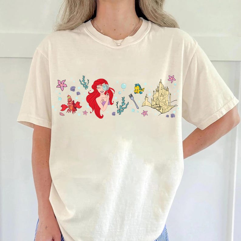 Disney Ariel-skjorta, personlig t-shirt med den lilla sjöjungfrun, vintage-tröja med prinsessorna från havet. bild 4