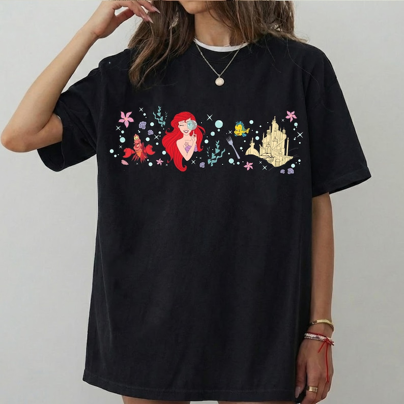 Disney Ariel-skjorta, personlig t-shirt med den lilla sjöjungfrun, vintage-tröja med prinsessorna från havet. bild 3
