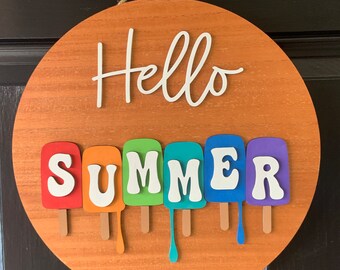 Hello Summer Door Decor. Hello summer Door Hanger. Hello Summer porch decor. Popsicle Door Decor