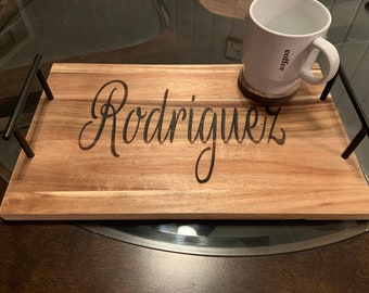Custom engraved Acacia serving tray with Handles. Wood Serving Tray. Bridal shower Gift. Wedding gift. Housewarming gift.
