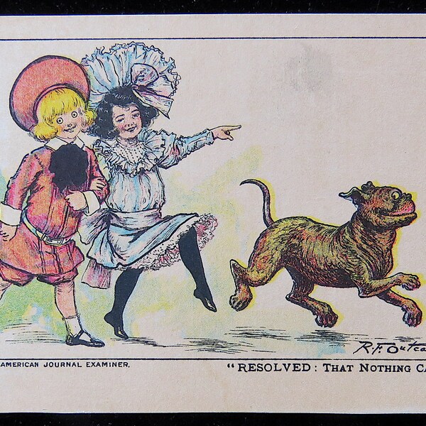 Unused Buster Brown Postcard, artist signed R.F. Outcault - “Resolved: That Nothing Can Stop Us.”