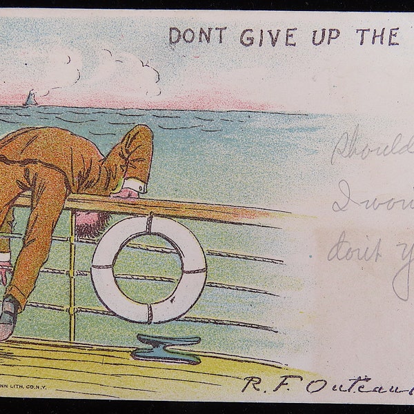 Artist Signed c.1905 R.F. Outcault Comic Postcard “Don’t Give Up The Ship” - Unused