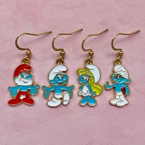 Assorted Blue Cartoon Character Earrings. Hypoallergenic Stainless Hooks. Magical Pixie Character Earrings.