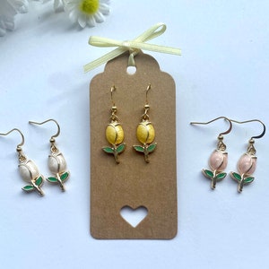 Tulip Drop Earrings. Spring Flower Earrings. Hypoallergenic Stainless Steel Hooks. Mother’s Day Gift