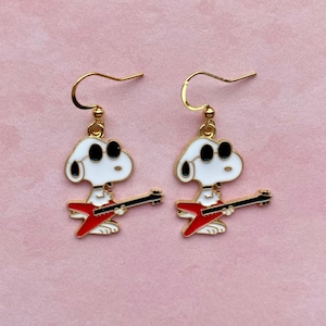 Novelty Snoopy Inspired Earrings, Peanuts Character Earrings, Rock Star Snoopy earrings, Snoopy Dog Gift.
