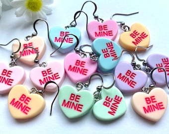 Be Mine Earrings. Mismatch Heart Sweet Earrings. Retro Candy Earrings. Hypoallergenic Stainless Hooks. Valentines Gift