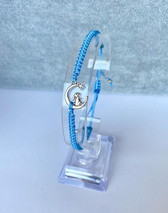 I Love You To The Moon And Back Braided Friendship Bracelet. Silver Rabbit And Moon Bracelet. Gift For Loved One. Mothers Day Gift