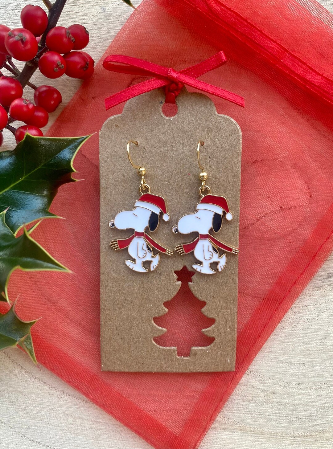 Novelty Christmas Snoopy Inspired Earrings, Peanuts Character Earrings