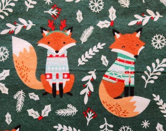 Flannel Fox Pajamas-Winter Forest Flannels-Dark Green Flannel PJs-Handmade Pajamas-Women's Sleepwear-Pants Pockets