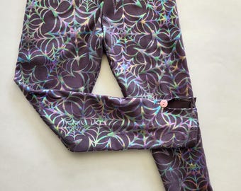 Halloween Leggings-Little Girl Leggings-Halloween Costume-School Clothes-Dark Gray Iridescent Leggings-Spiderwebs-Hologram Pants