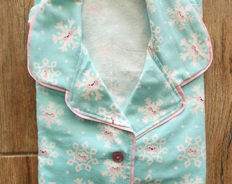 Snowflake Flannel Pajamas-Women's Aqua Pajama Set-Whimsical Novelty Pajamas-Customized Pants-Handmade Sleepwear-Sleep Shorts-Extra Large