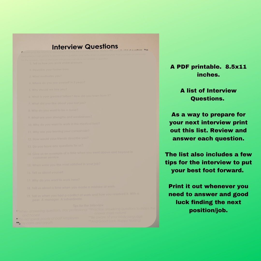 Nurse Interview Questions - Etsy
