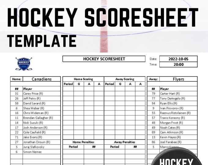 Hockey Score Sheet Template, Team Roster, Player Management, Spare List