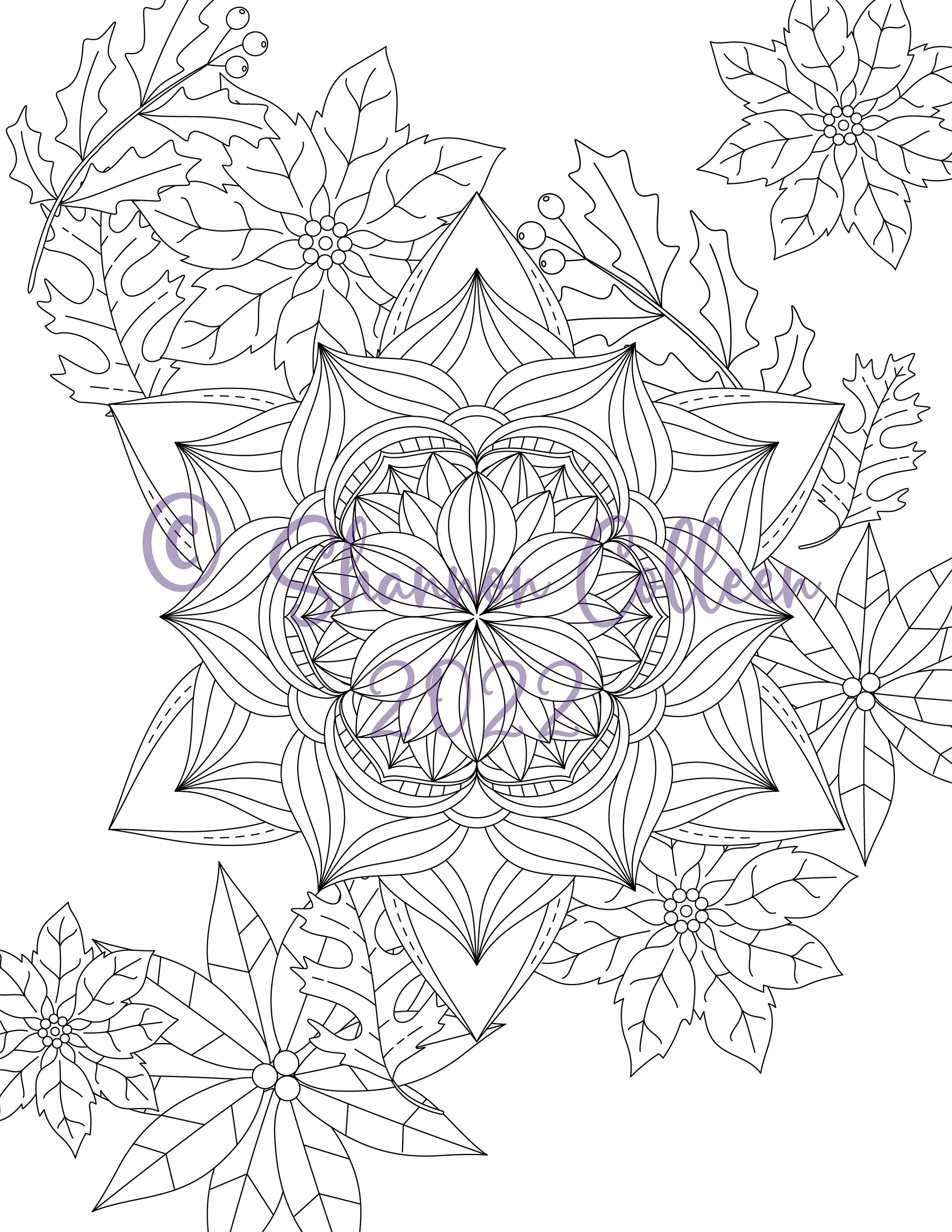 Printable Christmas Mandala Coloring Page - Etsy