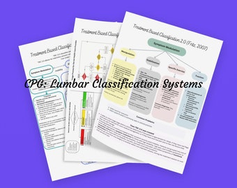 8 Page Lumbar CPGs, ALL Treatment Based Classifications every created Study Guide for OCS, NPTE, or clinical knowledge!