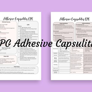 2 Page CPG for Adhesive Capsulitis- Physical Therapy OCS/NPTE study guide