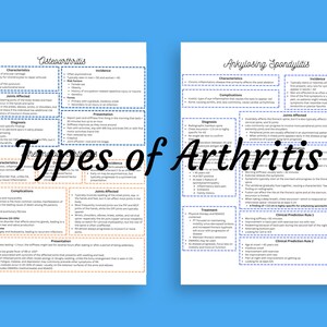 4 Page Digital Download for Types of Arthritis for OCS, NPTE, or Clinical Practice!