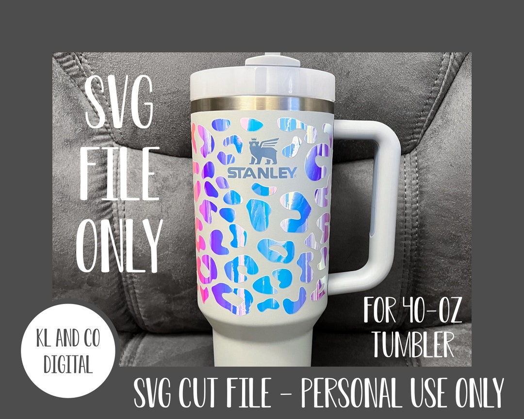 40oz tumbler w/ handle Fuzzy Leopard Wrap - 4 variations - SVG