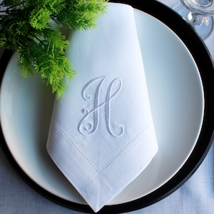 Monogrammed Wedding Napkin, Custom Linen Napkin, Personalized Linen Napkin, Hemstitched Linen Napkin, Custom Napkin for Housewarming Gift image 1