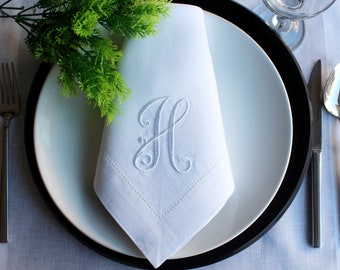 Monogrammed Wedding Napkin, Custom Linen Napkin, Personalized Linen Napkin, Hemstitched Linen Napkin, Custom Napkin for Housewarming Gift