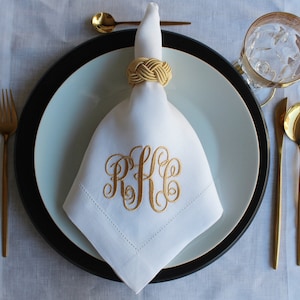 Servilleta de boda con monograma de tres letras, servilleta de lino personalizada, servilleta de lino con dobladillo personalizada, servilleta personalizada para regalo de inauguración de la casa