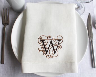 Personalized Linen Napkin, Embroidered Linen Wedding Napkin, Customized Linen Napkin, Hemstitched Linen Dinner Napkin, Wedding Table Decor