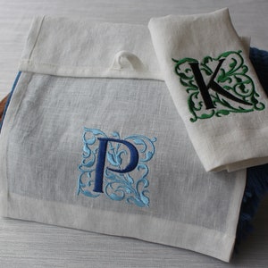 Monogrammed Linen Towel, Luxury Linen Towel with Initial Embroidery, Kitchen&Bathroom Towel, Housewarming Gift, Guest Towel, Linen Tea Towel
