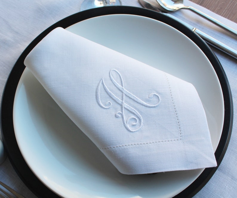 Monogrammed Wedding Napkin, Custom Linen Napkin, Personalized Linen Napkin, Hemstitched Linen Napkin, Custom Napkin for Housewarming Gift image 3