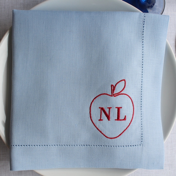 Custom Linen Wedding Napkin, Wedding Linen Napkin, Personalized Linen Napkin, Hemstitched Linen Napkin, 20 inches Embroidered Linen Napkin