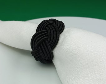 Black Rayon Napkin Ring, Sailor Napkin Ring, Turks Head Napkin Holder, Table Decor, Thanks Giving Day Dinner Decoration, Wedding Table Decor