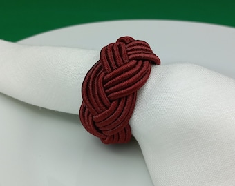 Burgundy Rayon Napkin Ring, Sailor Napkin Ring, Turks Head Napkin Holder, Table Decor, Thanks Giving Day Dinner Decor, Wedding Table Decor