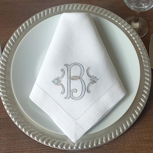 B Monogrammed Wedding Napkin, Custom Linen Napkin, Personalized Linen Napkin, Hemstitched Linen Napkin, Custom Napkin for Housewarming Gift
