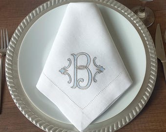 B Monogrammed Wedding Napkin, Custom Linen Napkin, Personalized Linen Napkin, Hemstitched Linen Napkin, Custom Napkin for Housewarming Gift