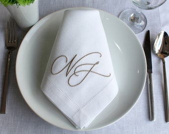 Custom Logo Embroidered Luxury Linen Napkin, Personal Logo Embroidered Linen Napkin, Company Emblem Embroidered Napkin for Company Dinner