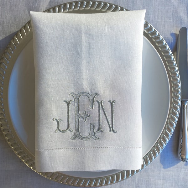 Three Letters Embroidered Linen Napkin, Family Initials Linen Napkin, Wedding Linen Napkin, Linen Christmas Napkin,  Linen Housewarming Gift